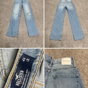 Hollister Women ultra high rise dad jean sz 0R 24x31 distress light wash stretch